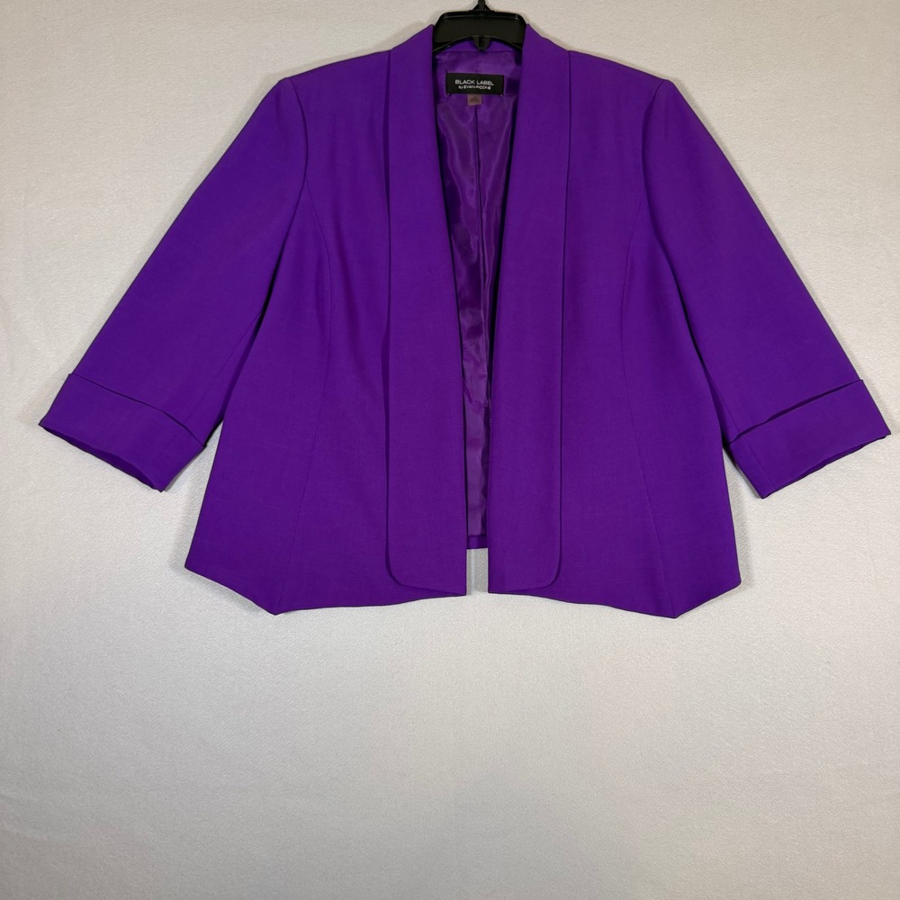 Black Label by Evan-Picone Purple Open Front Blazer Shawl Collar Size 14